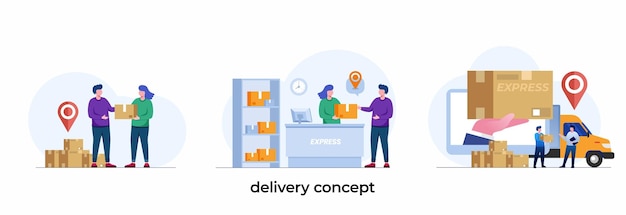 Delivery concept with package courier service express delivery shipping shopping online flat vector illustration template