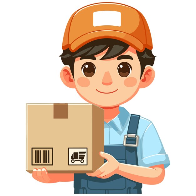 Vector delivery courier carries a package box with a friendly face vector