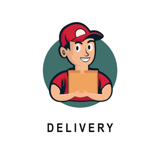 Delivery courier man logo character cartoon emblem Vector illustration