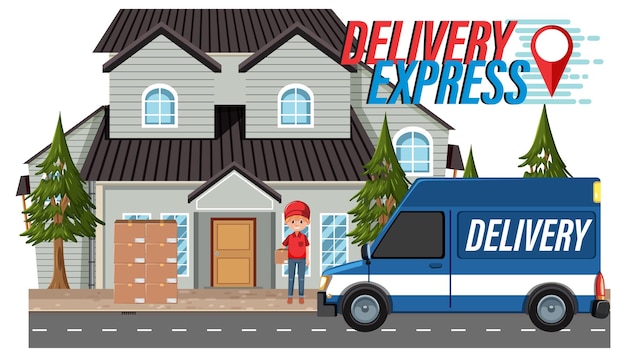 Delivery Express logotype with courier delivering packages