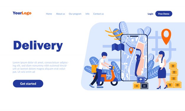 Delivery flat landing page template with header