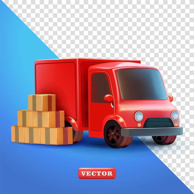 Vector delivery goods express truck and parcel box 3d vector suitable for business and element design