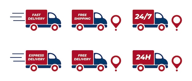 Delivery icons set Fast delivery free delivery 24 hours truck Vector illustration