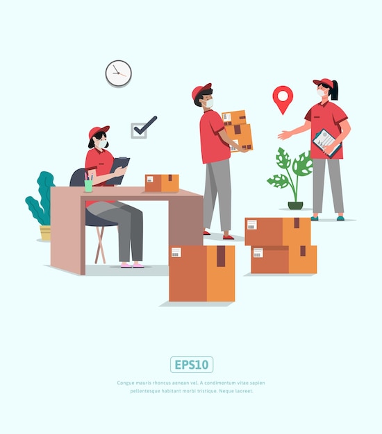 Delivery line flat illustration with characters