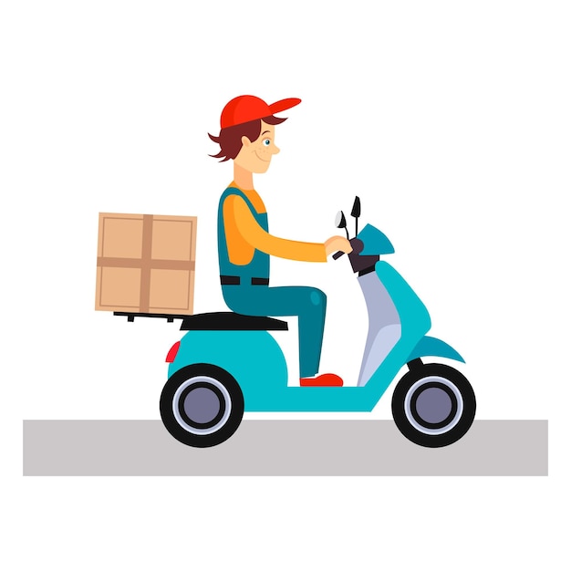 Delivery Man on a Bike, Flat Vector Illustration