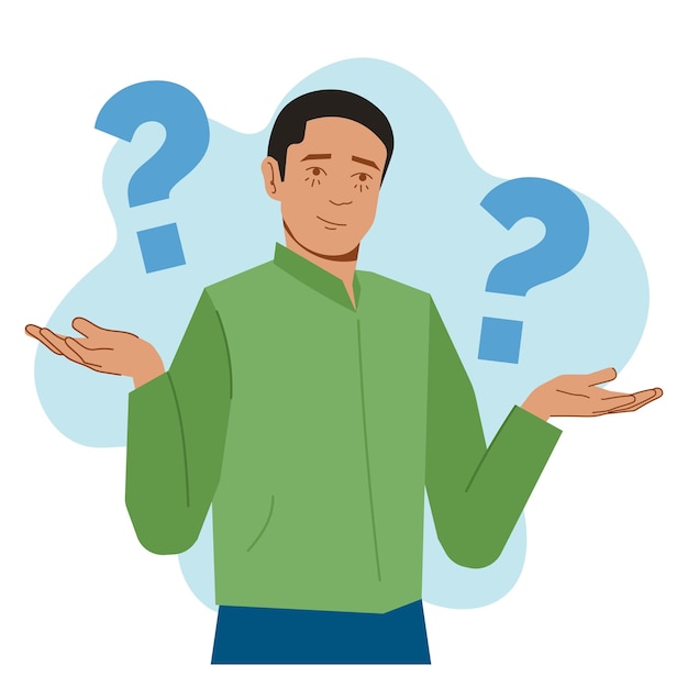 Vector delivery man confused expression in flat illustration