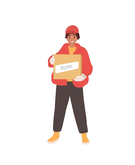 Delivery man or courier gloves delivering box to customer, online purchases during, delivery boy