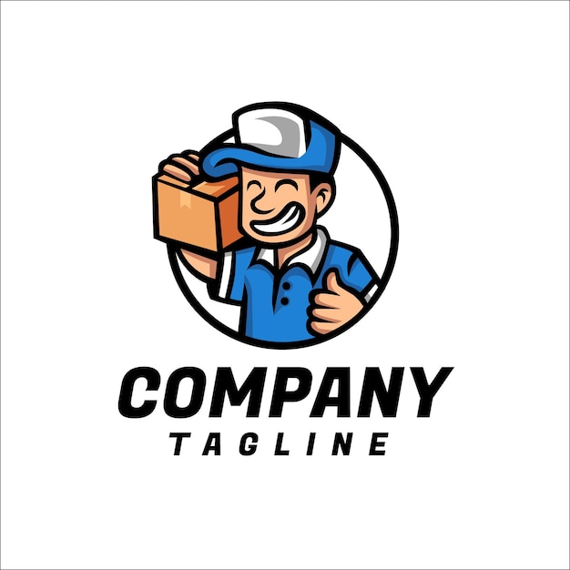 Delivery man courir mascot character logo design