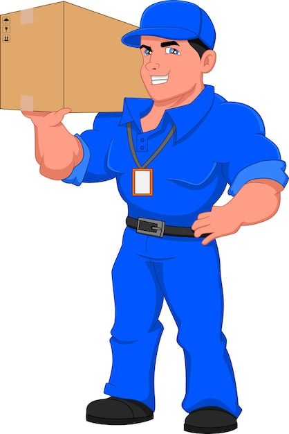 delivery man posing with box