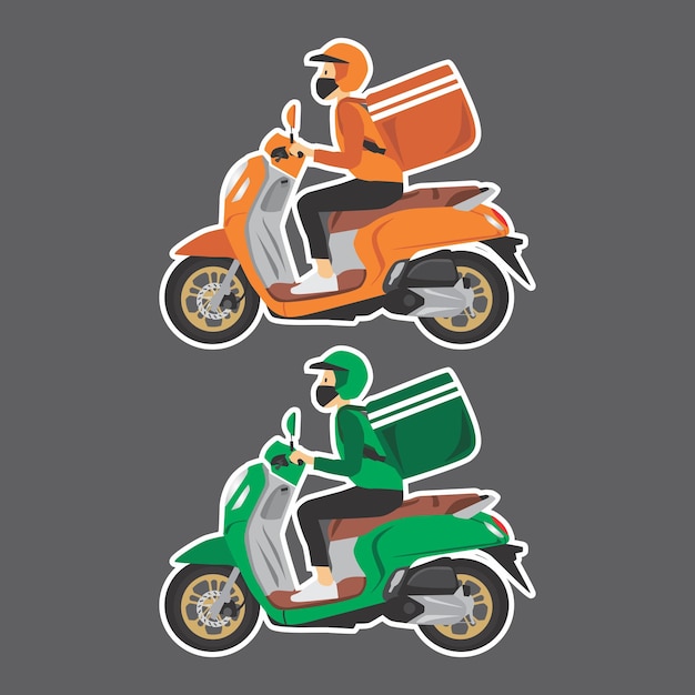 delivery man ride motorcycle cartoon vector premium