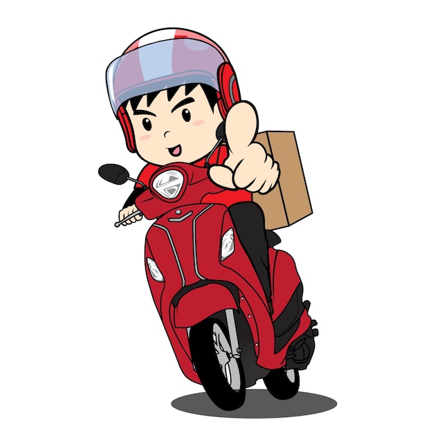 Delivery man ride motorcycle cartoon  