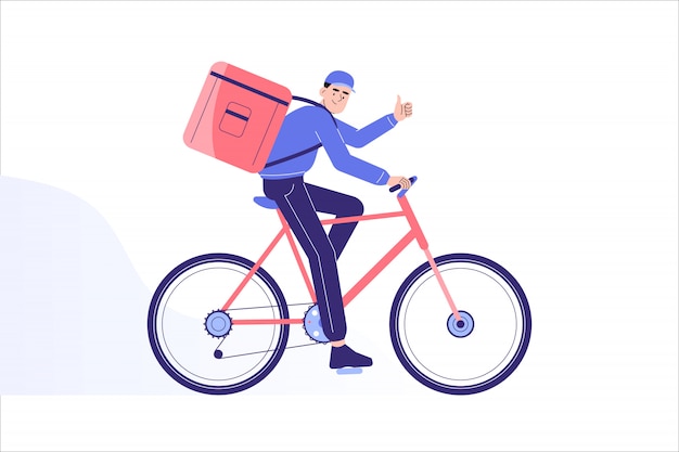 Delivery man riding bicycle to deliver to destination