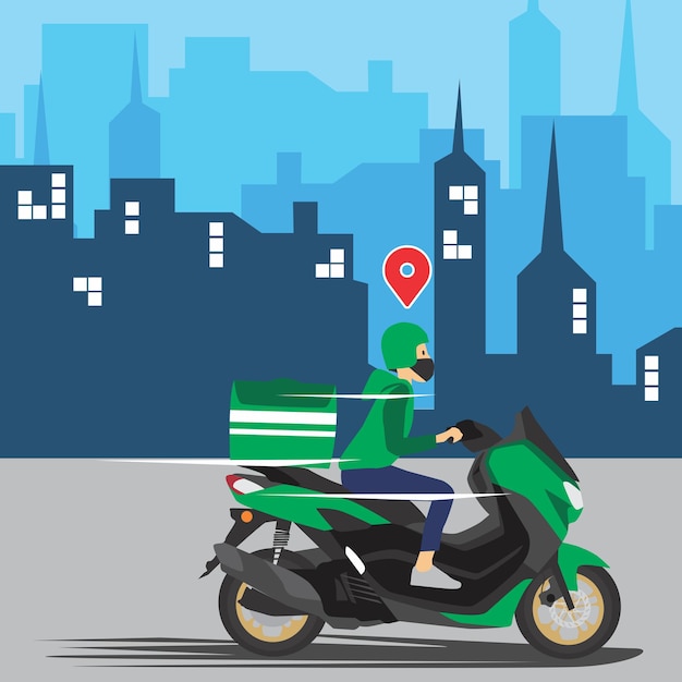 delivery man riding motorcycles cartoon