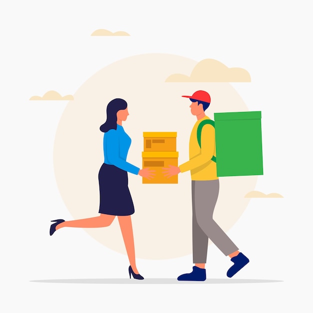 Delivery man shipping box flat illustration