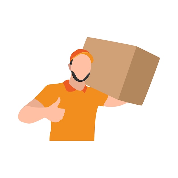 Vector delivery person holding orange uniform parcel box