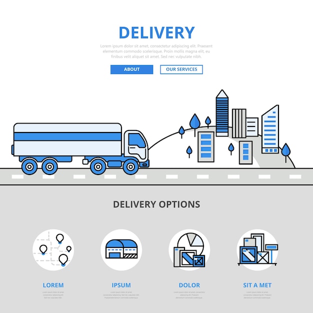 Delivery road transport concept flat line style. printed material