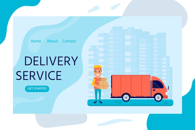 Delivery service concept for landing web page mobile apps with