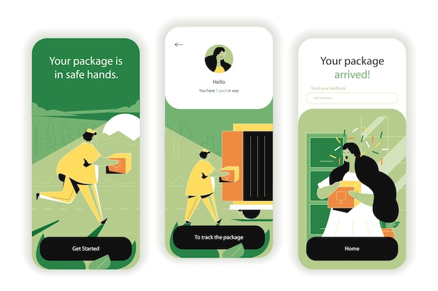 Delivery service concept onboarding screens UI UX GUI user interface kit