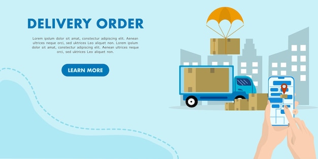 delivery service concept, online delivery application, parcel position tracking.