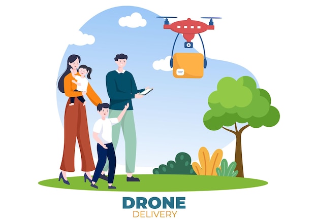 Delivery Service use Drone Background Vector Illustration for Shipping Parcel Package