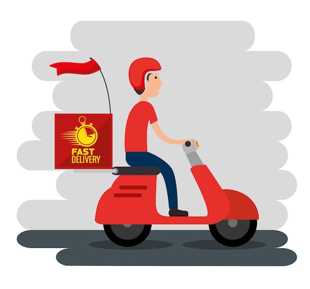 delivery service with courier in motorcycle 