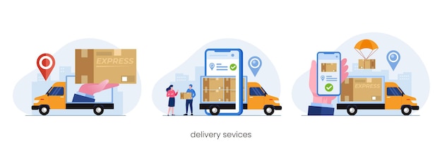 Delivery services concept, online delivery application, flat illustration vector