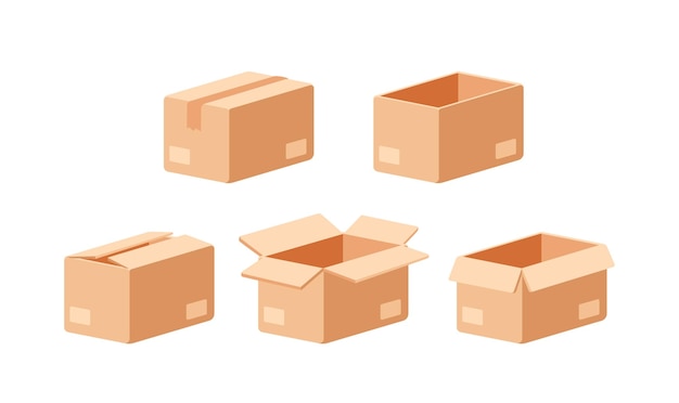 Delivery Shipping packaging open and closed box Mail containers in various shapes