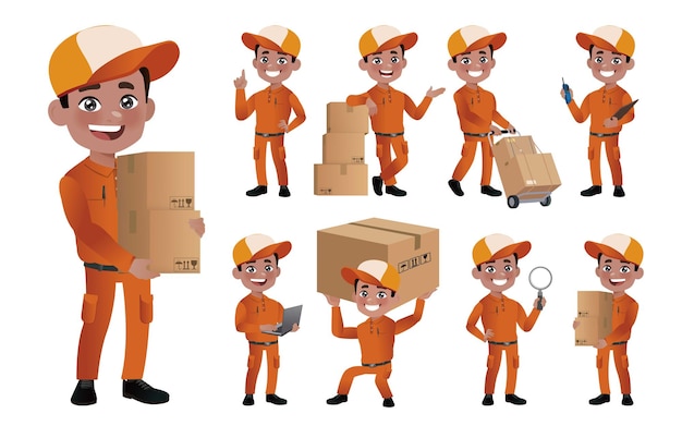 Delivery staff with different poses