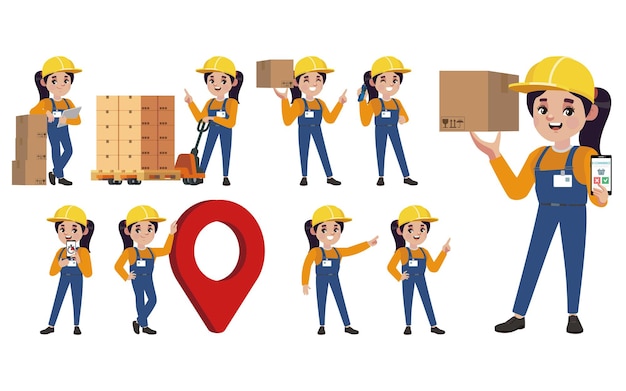 Delivery staff with different poses