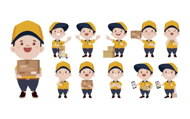 Delivery staff with different poses