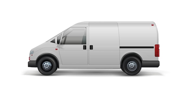 Delivery transport Realistic van for shipping food and packages 3D white wagon automobile for orders transportation Truck carries goods from warehouse to customers Vector vehicle