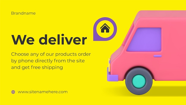 Delivery transportation logistic service courier truck cargo shipment web banner 3d icon vector