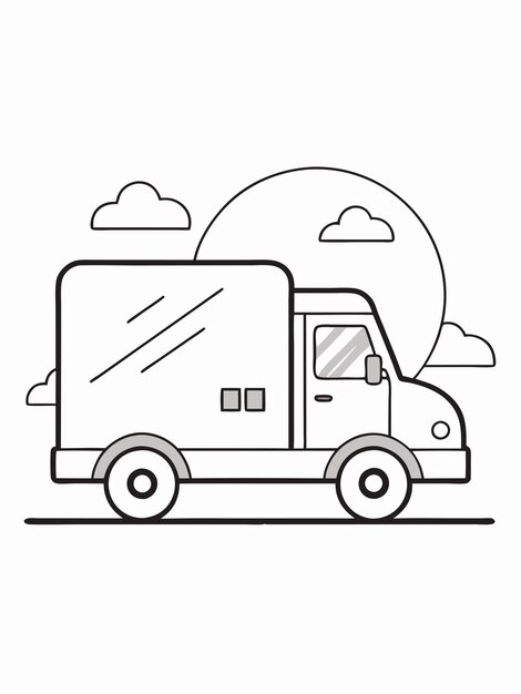 Delivery truck colouring book pages for children and adults with vector design