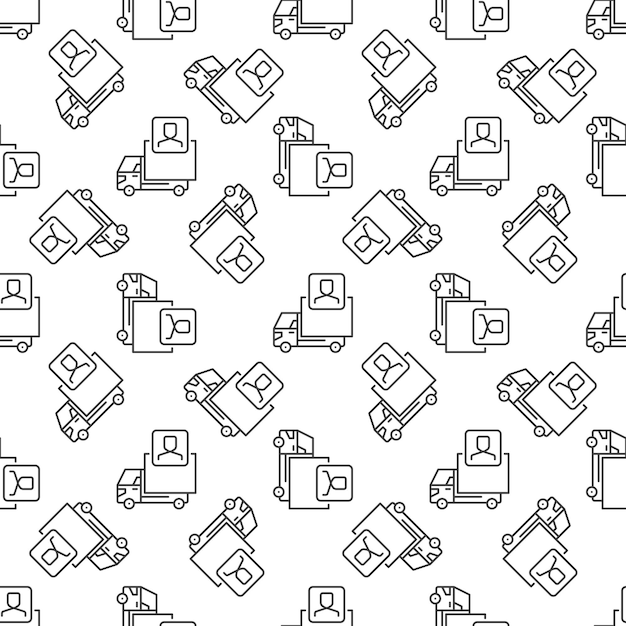 Delivery Truck Driver vector concept line seamless pattern