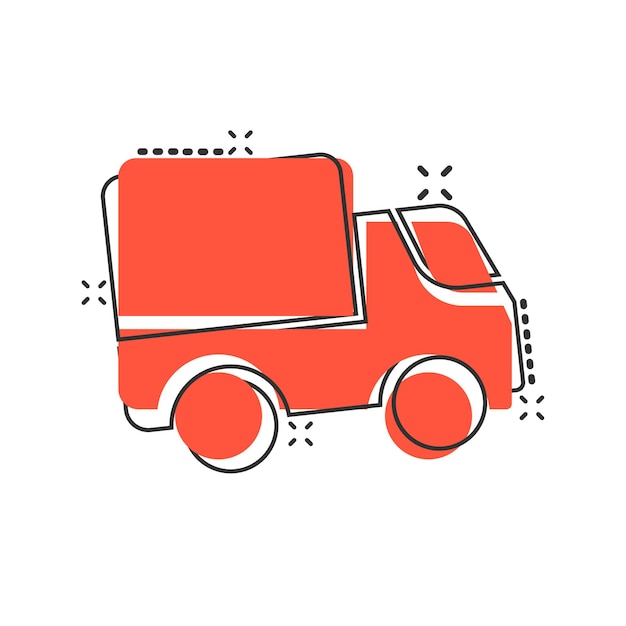 Delivery truck icon in comic style Van cartoon vector illustration on white isolated background Cargo car splash effect business concept