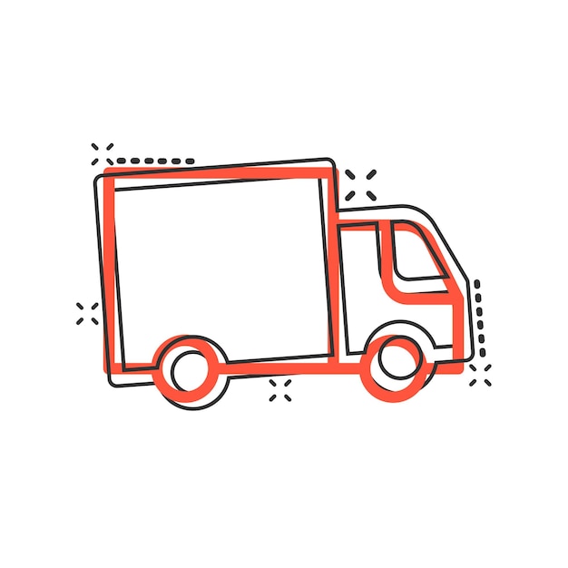 Delivery truck icon in comic style Van cartoon vector illustration on white isolated background Cargo car splash effect business concept