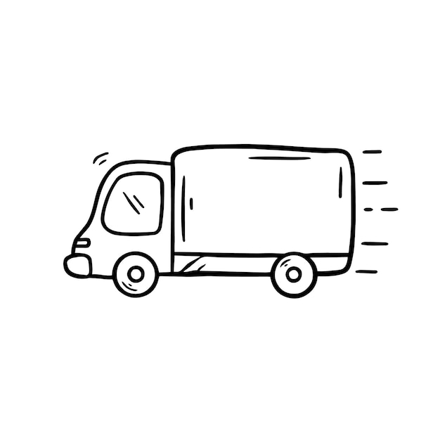 Delivery Truck Pick Up Hand Drawn Sketch Style, Car Doodle Icon Black Illustration