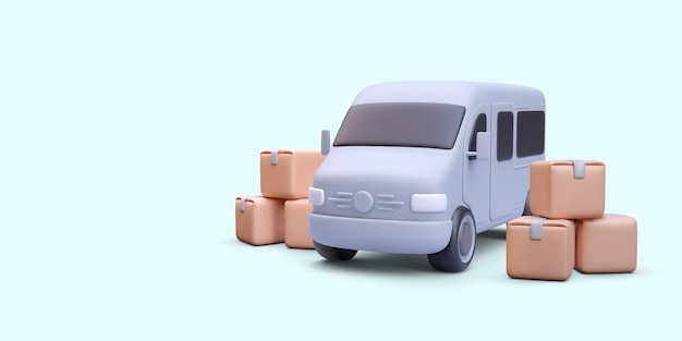 Vector delivery van with stacks of boxes in realistic style isolated on light background