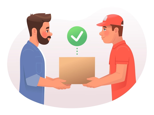 Deliveryman hands the parcel box to the customer Courier and client