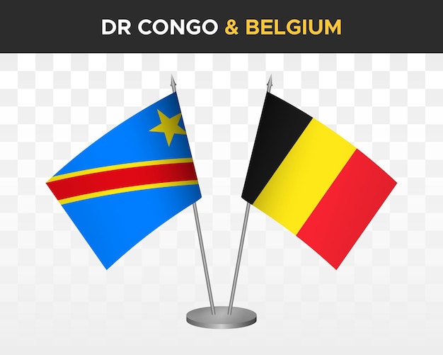 Democratic Republic Congo DR vs belgium desk flags mockup isolated 3d vector illustration