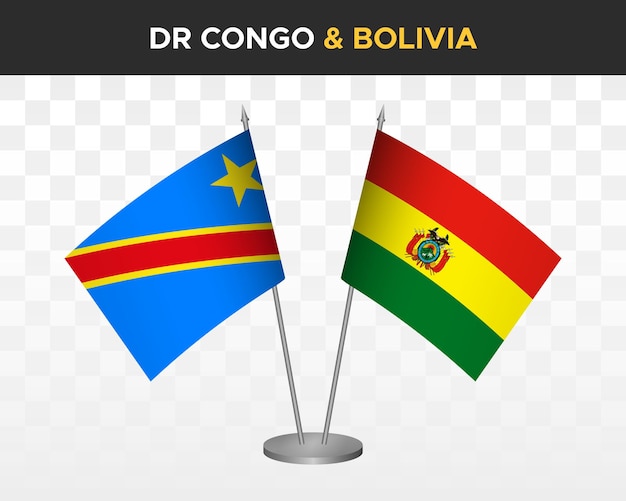 Democratic Republic Congo DR vs bolivia desk flags mockup isolated 3d vector illustration