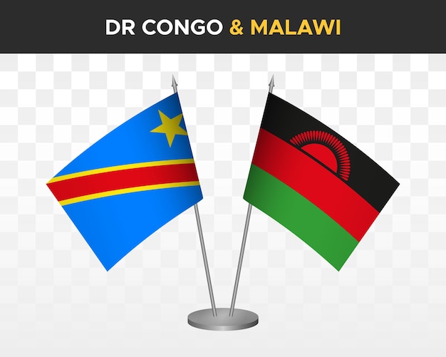 Democratic Republic Congo DR vs malawi desk flags mockup isolated 3d vector illustration