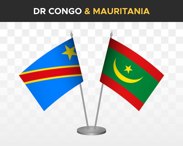 Democratic Republic Congo DR vs mauritania desk flags mockup isolated 3d vector illustration