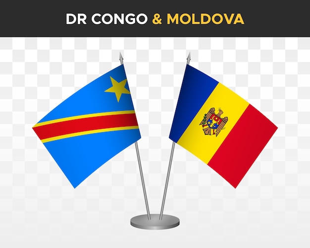 Democratic Republic Congo DR vs moldova desk flags mockup isolated 3d vector illustration