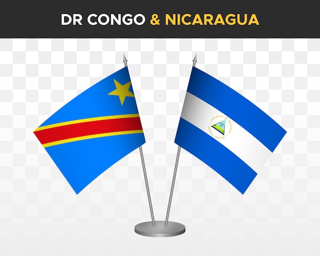 Democratic Republic Congo DR vs nicaragua desk flags mockup isolated 3d vector illustration