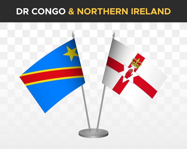 Democratic Republic Congo DR vs northern ireland desk flags mockup isolated 3d vector illustration