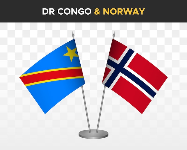 Democratic Republic Congo DR vs norway desk flags mockup isolated 3d vector illustration