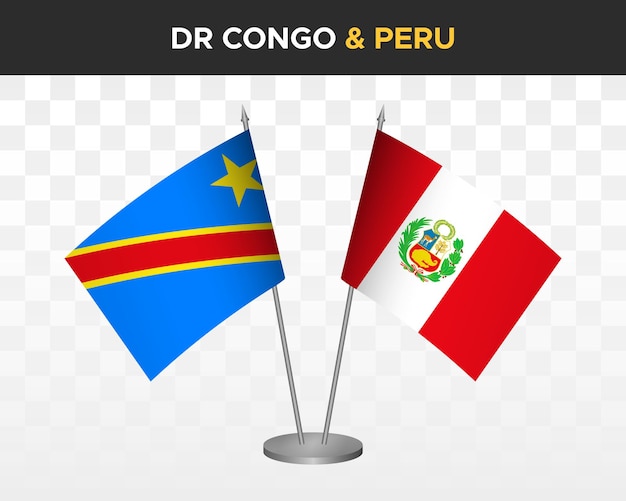 Democratic Republic Congo DR vs peru desk flags mockup isolated 3d vector illustration