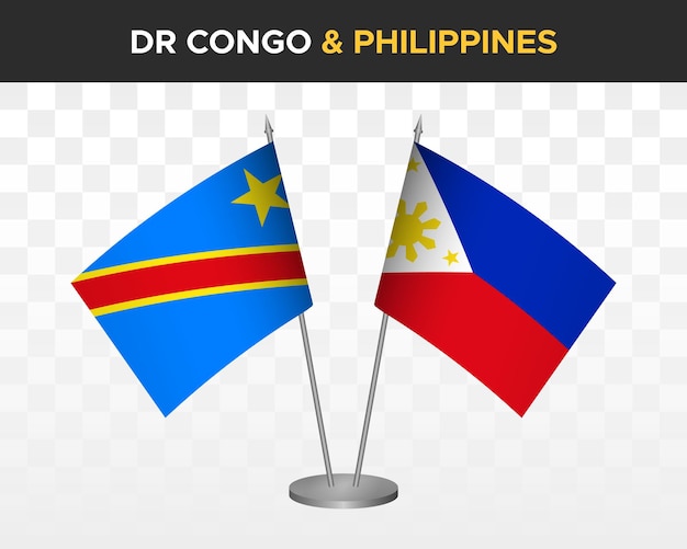 Democratic Republic Congo DR vs philippines desk flags mockup isolated 3d vector illustration