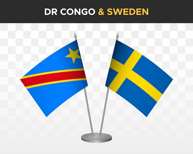 Democratic Republic Congo DR vs sweden desk flags mockup isolated 3d vector illustration